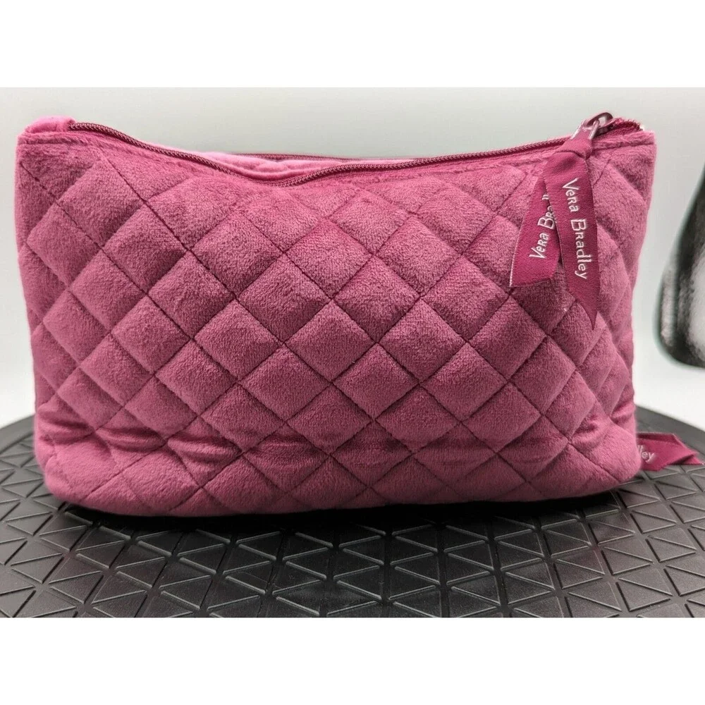 Vera Bradley Cosmetic Travel Bag Pink Velvet Makeup Jewelry Organizer Quilted